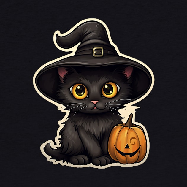 Black Cat In Witches Hat - Black Cats Spooky Halloween by fromherotozero